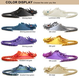 LehuoMaker 3D Printed Dragon with Wings, Fidget Dragon Toys, 3D Printed Animals, Flexible Articulated Winged Crystal Dragon Model,Home Office Decor Desktop Pet(Gradation Red Gold)