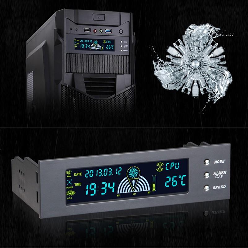 Computer 3‑Fan Speed Controller CPU/HDD/SYS Temperature Control LCD Front Panel