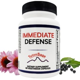 TetonSage Immediate Defense Immune Support - Zinc, Black Elderberry, Echinacea, Vitamin A & C with B12, | Powerful Immunity Booster for Adults | Immune System Booster Supplement 60 Capsules