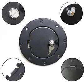 Sukemichi TJ Gas Cap Cover For Jeep, Locking Fuel Filler Door Gas Tank Cover For 1997-2006 Jeep Wrangler TJ Accessories, Aluminum, 1 Pack, Black