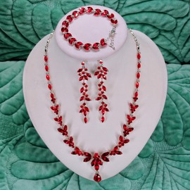 BiBeary Jewellery Set Bridal Women's Leaf Flower Wedding Statement Necklace Long Earrings Set Party Prom, Zirconia