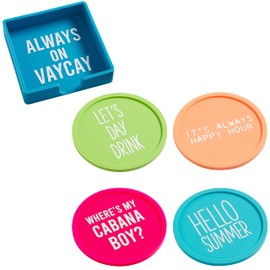 Mud Pie Silicone Pool Coaster Set, Multicolor, 4 1/4" Dia