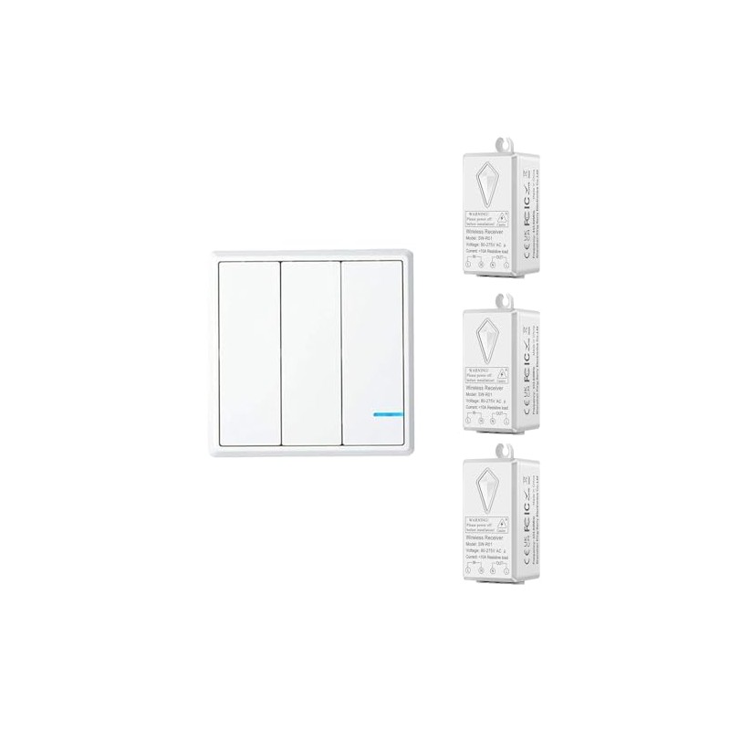 GreenCycle Wireless Lights Switch Kit,3-Way Wireless Switch & 3 Remote