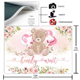 Avezano We Can Bearly Wait Baby Shower Backdrop for Girl Cute Bear Gold Glitter Confetti Baby Shower Photography Background Pink Balloons Floral Lovely Bear Baby Shower Decoration Photoshoot (10x7ft)