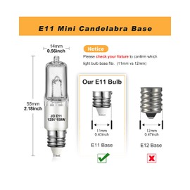 Jaenmsa JDE11 120V 100W Halogen Mini Candelabra Bulbs,T4 100W JD E11 Bulb 4 Pack (Replacement E11 LED Bulb) 2700K Warm White Dimmable Halogen Bulb T4 for Ceiling Fan Light,Chandeliers,Table Lamps