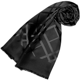 Lorenzo Cana 89209 Women's Scarf Made of 100% Silk Elaborately Jacquard Woven Damask Silk Scarf Black Elegant Silk Scarf 25 cm x 160 cm, black