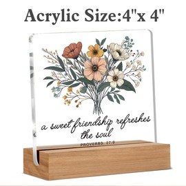 Christian Friendship Gifts for Women, Bible Verse Sweet Friendship Proverbs 27:9 Acrylic Sign, Friendship Gifts for Women, Home Office Desk Decor 4 x 4 Inches