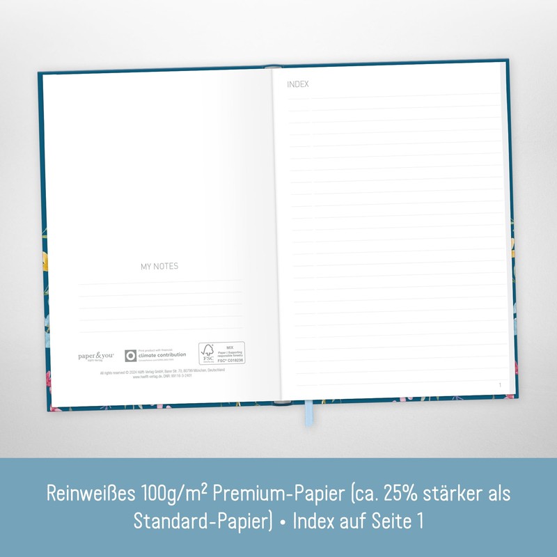 paper&you® Notebook A5+ Lined with Elastic Band [Happy Flower] 156