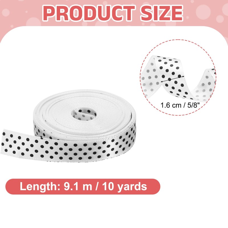PATIKIL Polka Dots Grosgrain Ribbon 5/8 Inch, 10 Yard Spool