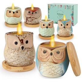 Kinforse Citronella Candles Outdoor Gift Ideas for Women, 6x3.5oz Novelty Owl Soy Candles for Gift Sets Women, Aromatherapy Candles Bulk for Garden, Porch, Outdoor Patio Décor