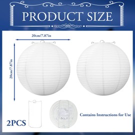 Pack of 2 Lampshades Round White Paper Paper Lantern Paper Classic Bamboo Style Ribbed Lampshade Decoration for Creative DIY Projects and Party Garden Wedding Decoration (20 cm, 8 Inches)