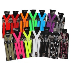 Fat-catz-copy-catz Quality Slim Narrow Adjustable Unisex Adult Child Elastic Clip-on Braces Suspender Y back Neon Belt One Size, posted from London (silver glitter braces)