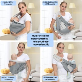 Baby Sling Carrier Newborn, Adjustable Easy Wearing Baby Nursing Warp Sling, New Mom Dad Soft Cotton Baby Front Holder Carrier for Infant Toddler Life Travel Essential Gifts (Mesh Grey)