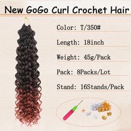 Pretwisted Gogo Curl Crochet Hair 18 Inch 8 Packs Short Curly Crochet Hair for Women Pre Looped Ocean Wave Crochet Hair Beach Curl Crochet Hair Deep Wave Crochet Braiding Hair (T/350, 18 Inches)