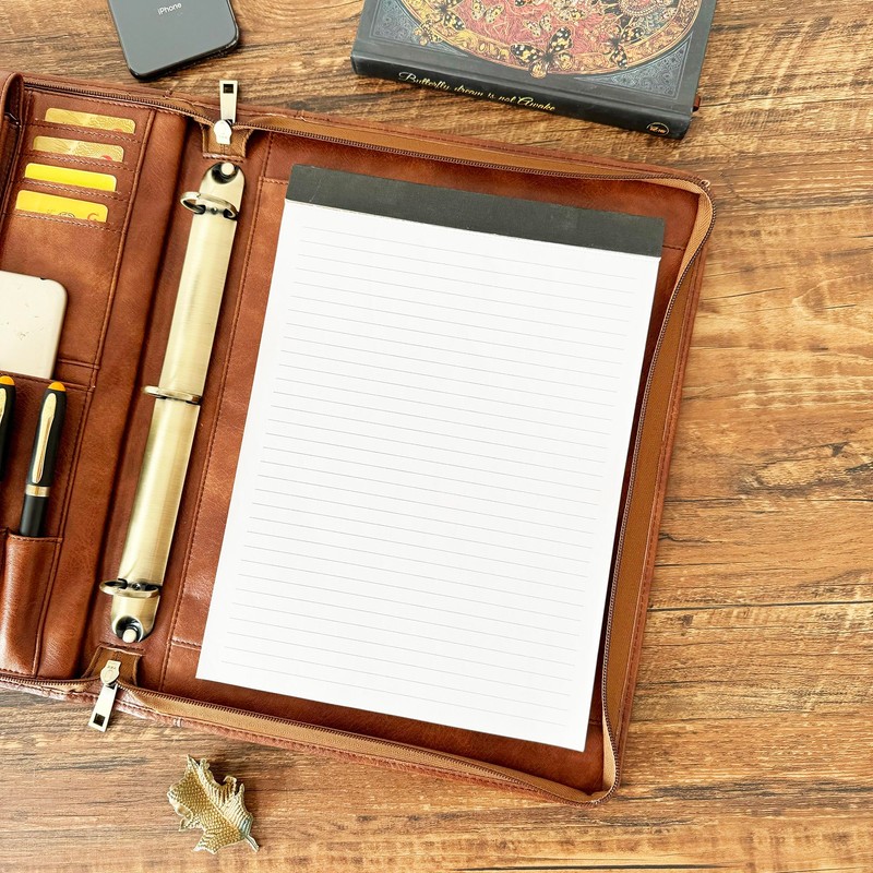 Gvalant 3 Ring Binder Vegan Leather Portfolio, Zippered Portfolio for