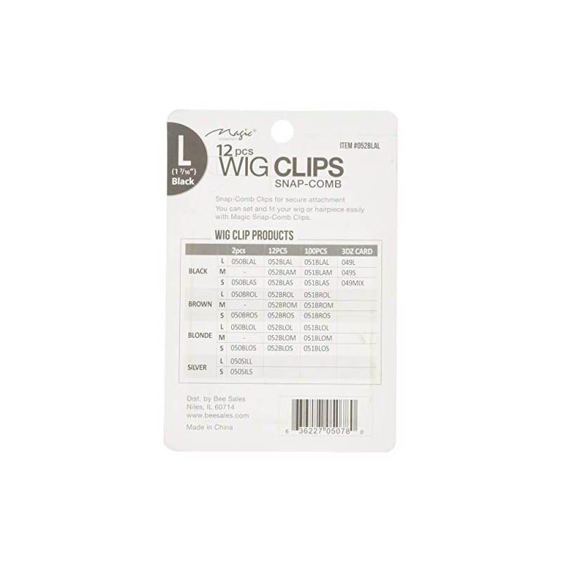 12 pcs Wig Clips Snap Comb Large 1 7/16" (Black)