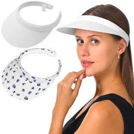2 Pack Sun Visor Hats Womens Sports Visors Cap Men Adjustable Clip On Visors Summer Golf Running Tennis Beach Cap (Flower1, White)
