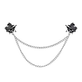 Rose Brooch Pins Hanging Chain Lapel Pin for Men Suits Shirt Collar Chains Black Flower Brooches for Women Wedding Anniversary Birthday Gifts for Wife Boyfriend Rose Flower Brooch Pin