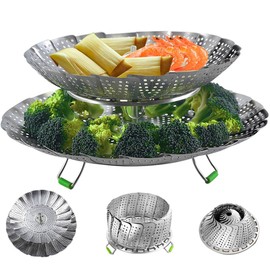 AUERQXZ 2 capa Vaporera Verduras plegable,Vaporera para Alimentos Acero Inoxidable,Mango extraíble Vaporera Plegable,adecuada para cocinar Verduras al Vapor, pescado,huevos Utensilios de Cocina