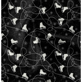 Soimoi Black Velvet Fabric Snow Flake & Ice Skates Travel Print Fabric by The Yard 58 Inch Wide