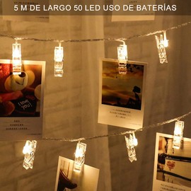 MOYAC Cadena de Luces, Clip de Fotos 5m 50 LED de Color Calientes, Guirnalda de Luces de Pilas, Adecuadas para Bodas, Hoteles, Bares, Centros Comerciales, Navidad, Ceremonia, Conciertos, Haloween