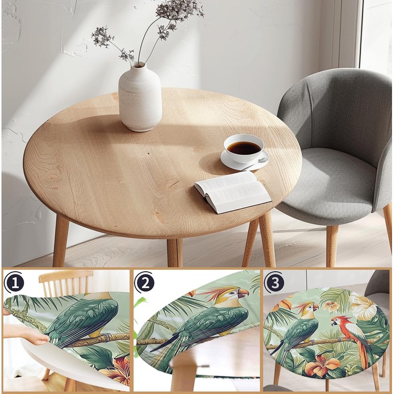 Yesad Round Fitted Tablecloth with Elastic, Waterproof Table Protector for