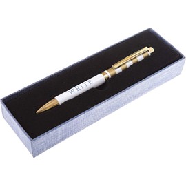 Graphique Chambray Fashion Pen, 5.5" Refillable Black Ink Ballpoint w/Write Quote & Matching Gift Box, Makes a Beautiful, Unique Gift