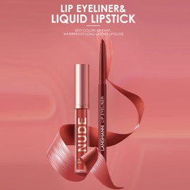 MIELIKKI 2Pcs Matte Liquid Lipstick and Lip Liner Set, One Step Lips Makeup Kit, Non-Stick Cup Lip Gloss + Lip Liner Pen, High Pigmented, Waterproof, Long-Lasting, 12