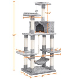 Topeakmart Multi-Level Cat Tree Cat Tower，Activity Center Tower Stand Furniture with Scratching Posts, Plush Perch & Hammock