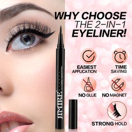 2-in-1 Eyeliner Instead of Glue, JIMIRE Magic Eyeliner | Extra Strong Hold for False Eyelashes | No Magnet & No Glue Needed | Only for 20’s to Apply Lashes