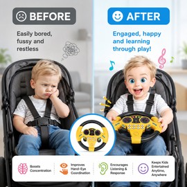 Kids Simulation Steering Wheel Toy for Pretend Play – Light and Sound Plastic Activity Toy for Strollers