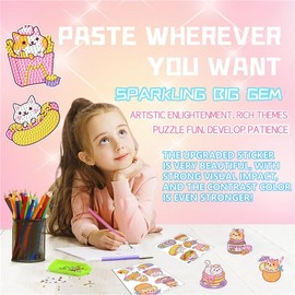 5D DIY Kids Diamond Painting Stickers Set Fun DIY Diamond Art Stickers Kids Art Stickers DIY Creative Diamond Stickers Nice Gift for Kids Adults Beginners (Kitten Diamond Art Sticker A)