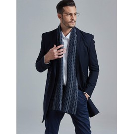 WANYING Men's Cashmere Scarf (65% Wool + 35% Cashmere) Wool Scarf Knitted Scarf Men's Scarf Extra Warm Soft for Winter Autumn - Striped Checked, Slim striped dark blue and grey
