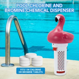 b&h Pool Chlorine Dispenser for 1 Inch Tablets Only - Mini Floating Chlorine Floater, Spa, Tub & Small Pool Bromine Holder, 6 Flow Level Control Settings, White