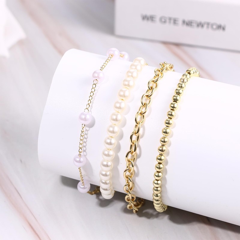 JewelryWe 4Pcs Stackable Bracelet Set - 14K Gold Plated Adjustable