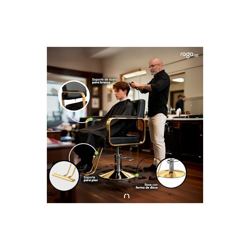 Raganet Silla Hidráulica Profesional Barbería Salón Belleza Base Metálica Redonda