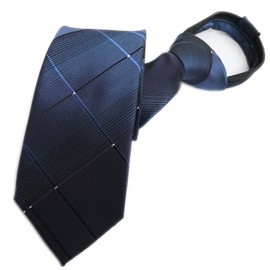 Secdtie Corbata de diseño a rayas con cremallera para hombre y niño, A cuadros de color azul marino, Talla única
