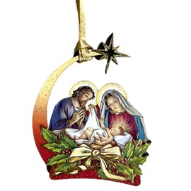 Holy Family Hanging Christmas Tree Ornament, Nativity Scene Decor, Religious, 2.75 Inches