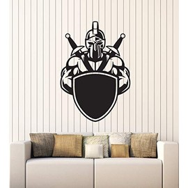 Vinyl Wall Decal Gladiator with Shield Ancient Fighter Warrior Stickers Mural Large Decor (g4135) Black