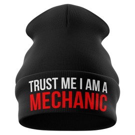 Purple Print House Mechanic Gifts - Trust me Im a Mechanic - Funny Beanie Hat Mechanics Gifts Winter Hat Mens Gifts (Black)