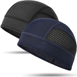 Royid 2 Pack Cooling Skull Caps Helmet Liner Beanie Breathable Mesh Helmet Cycling Motorcycle Running Hard Hat for Men Women, Black + Blue a, One Size