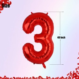 40 Inch 3 Red Number Balloons Mylar Foil Helium Digital Balloons Baby Shower 3st Birthday Party Decor Supplies…