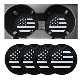 MUQIDA 4 PCS Car Cup Holder Coasters, 2.75 Inch American Flag Anti Slip Automotive Cup Holder Inserts, Shockproof US Flag Drink Mat Auto Interior Soft Pad Decor, Car Accessories (Black)