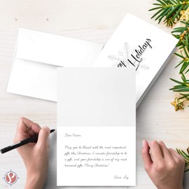 Happy Holidays – White Blank Fold Over Greetings Cards & Envelopes – for Christmas and New Year’s Gifts and Presents | 25 Cards and 25 Envelopes per Pack | 4.5 x 6” (When Folded)