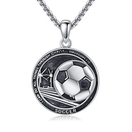 HUKKUN Football Necklace 925 Sterling Silver Soccer Ball Sport Necklace Soccer Jewelry Gift for men