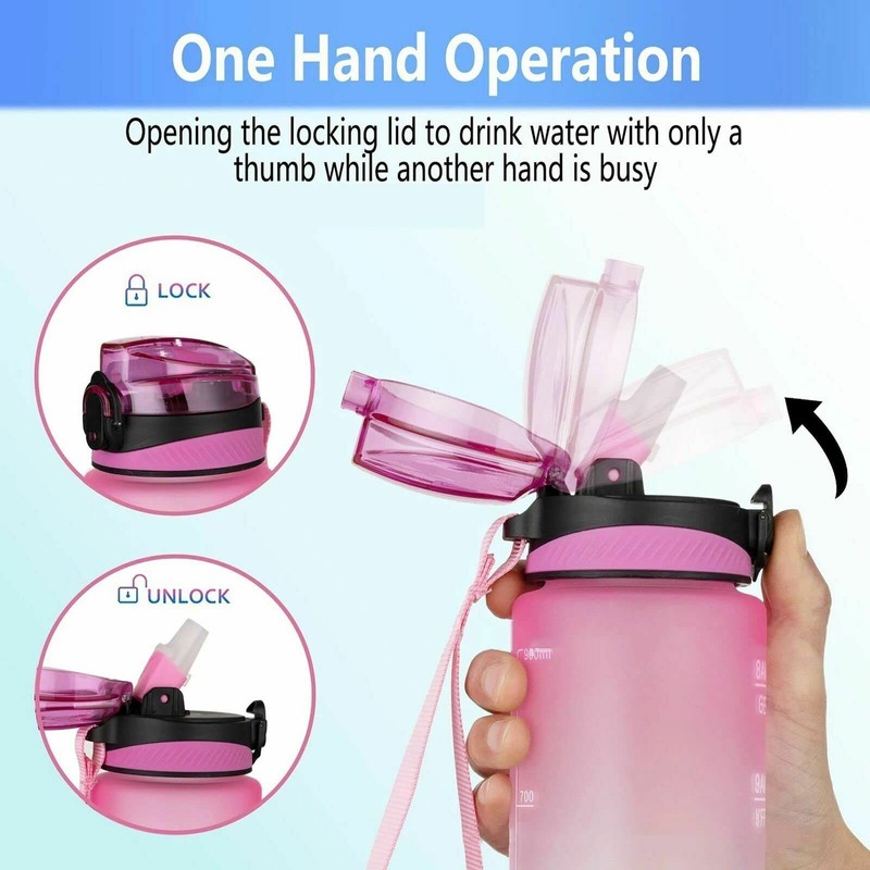 Water Bottle 1L Motivational Drink Flask With Time Markings BPA