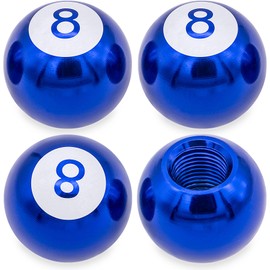 MEAJOO 4PCS Pool 8 Ball Tire Valve Stem Caps, Aluminum Alloy Corrosion Resistant Leak-Proof Tire Air Cap Set, Universal for Cars, Trucks, Bikes, Motorcycles, Bicycles Tire Caps(Blue)