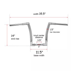 21ST Chrome 14" Rise 1.5 inch Fat Ape Bar Handlebar For Harley Road King Road Glide