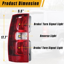 Boine Left Driver Side Tail Light Compatible With 2007-2014 Chevy Tahoe Suburban 1500 2500 Rear Light Housing Brake Lamps Replaces GM2800196 (Left Driver Side)