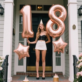 40 Inch Rose Gold Balloon Number 18 Balloon,Jumbo Mylar Foil Helium Balloon for 18 Digital Balloons for Birthday Party,Wedding Anniversary Party Decorations